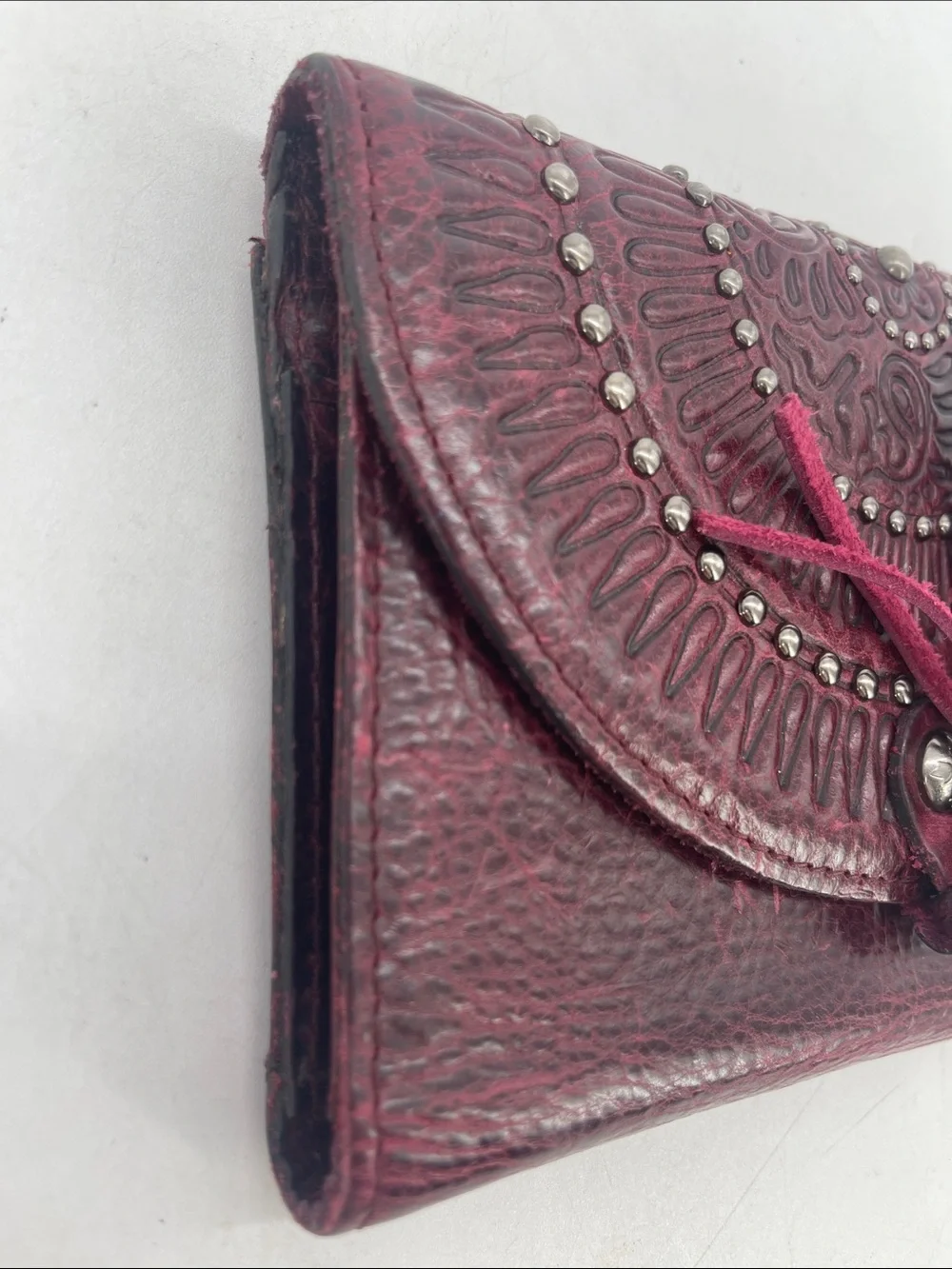 Patricia Nash Embossed Leather Tassel Wallet/Clutch Burgundy
